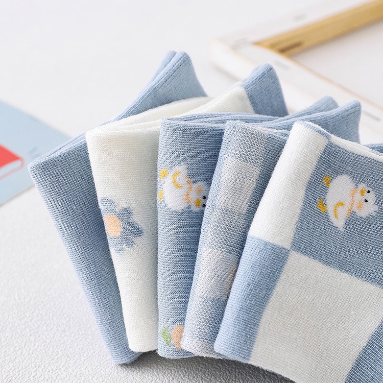 Tất cổ ngắn nam nữ vớ vịt hoa xanh cố thấp thời trang hàn quốc đẹp giá rẻ ccotton kháng khuẩn MRSOCKS VN066