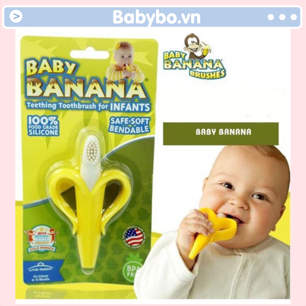 Gặm nướu giảm ngứa lợi hình chuối có lông bàn chải để vệ sinh khoang miệng cho bé