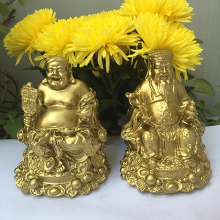 combo 2 Tượng thần tài  và thổ địa cao 15 cm rộng 11 cm màu vàng sơn đồng  và có bán lẻ từng ông
