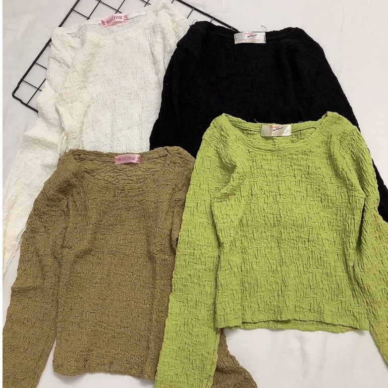 Áo croptop dài tay cổ tròn chất nhún co dãn tốt nhiều màu vanmiushop