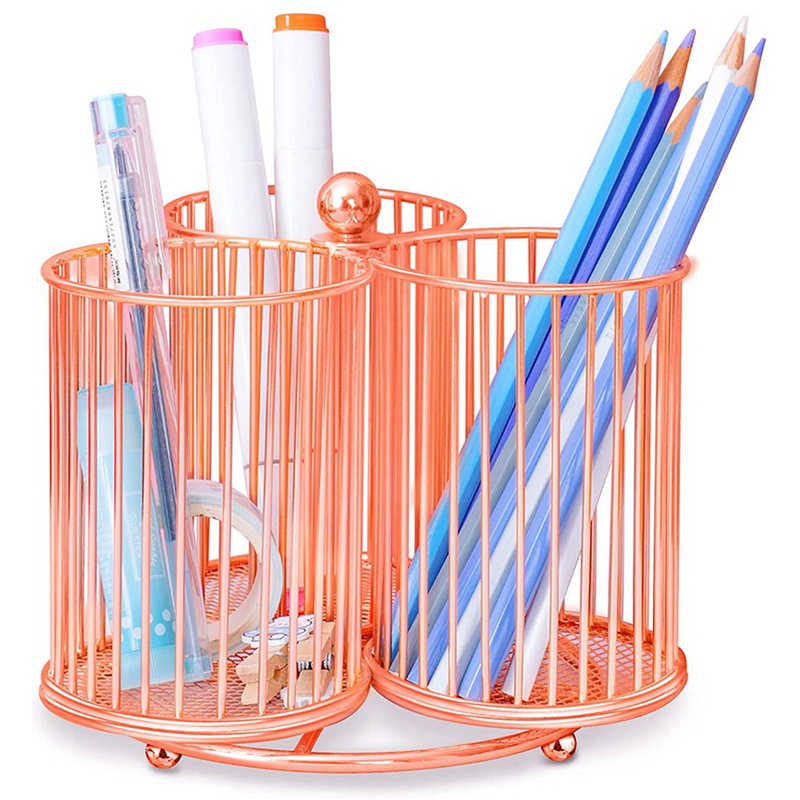 Rose Gold Pencil Holder Rotating Pen Holder 3 Parts Large Marker Pen Holder for Art Supplies Office Color Pen Marker Pen