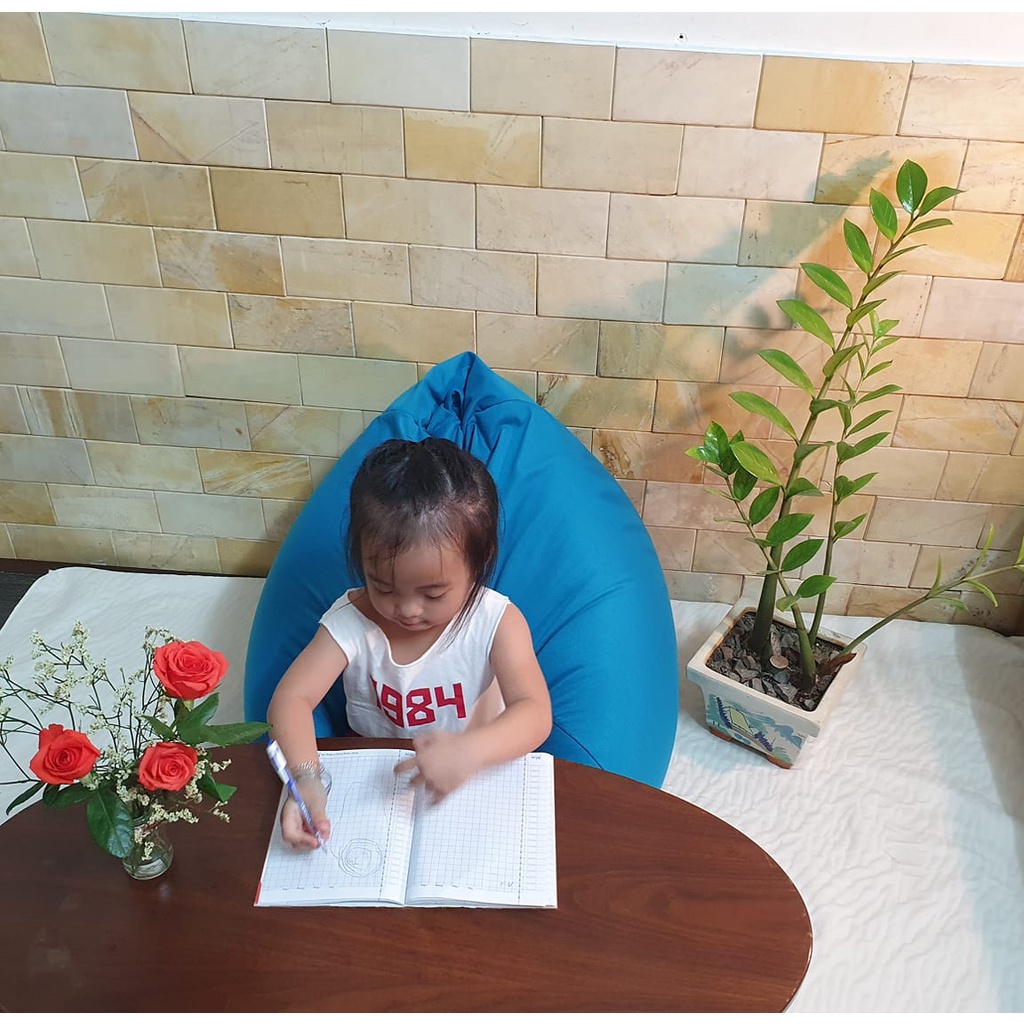 Ghế Lười Hạt Xốp 3ii Home Hình Trái Lê Cao Cấp Màu Xanh Dương Size M 80x100cm