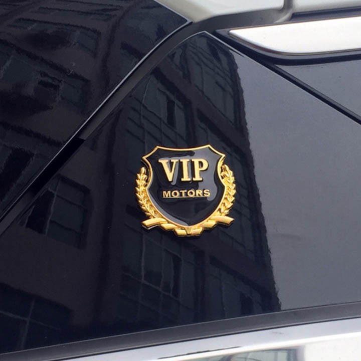 Logo VIP Motors Kim Loại Dán Ô Tô - Kèm Băng Dính 3M Đi Kèm - Bộ 2 Chiếc