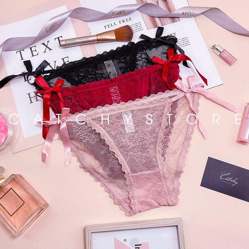 QUẦN LÓT NỮ REN DÂY 2 BÊN ĐÍNH NƠ SIÊU XINH QR103