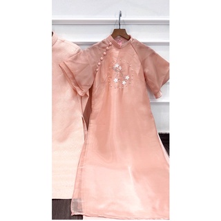 Áo Dài Mộc Miên Đủ màu, áo dài dáng xuông nhẹ nhàng thêu đính kết họa tiết nhẹ nhàng