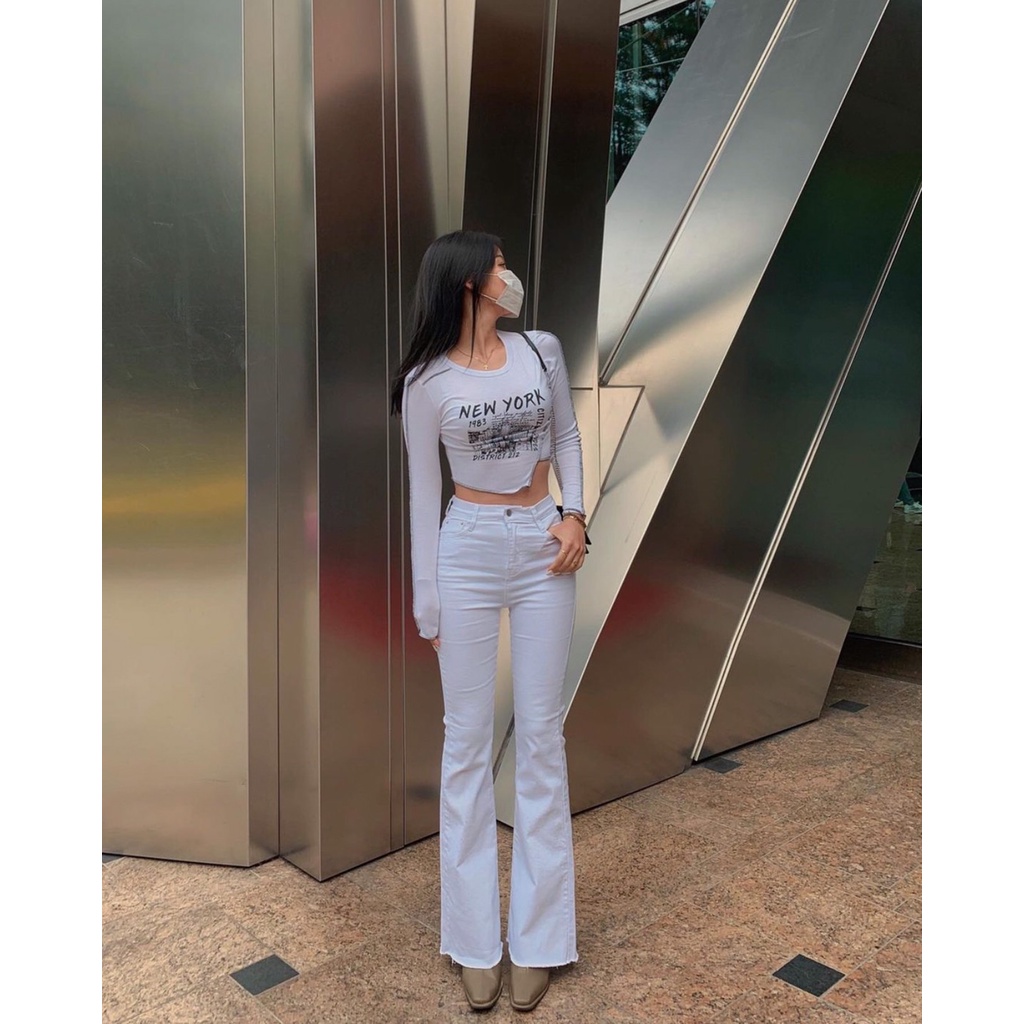 Quần jean flared jean 9 màu lưng cao ống đứng loe nhẹ form hàn, màu xám vải nhập xịn hàn quốc | BigBuy360 - bigbuy360.vn