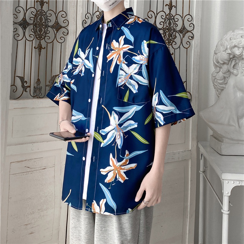 Áo Sơ Mi Đi Biển Dáng Rộng Cỡ Lớn M-3XL Thời Trang Mùa Hè Hàn Quốc Cho Nam