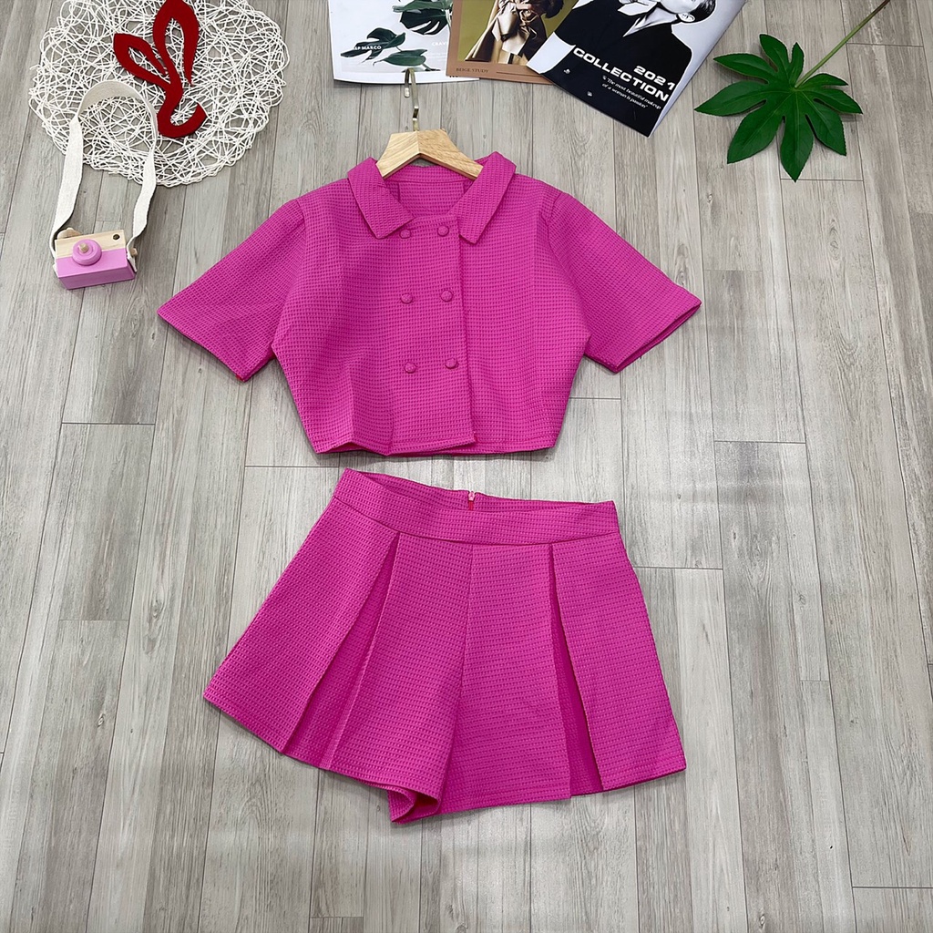 Sét bộ xốp phồng áo croptop kèm quần soc