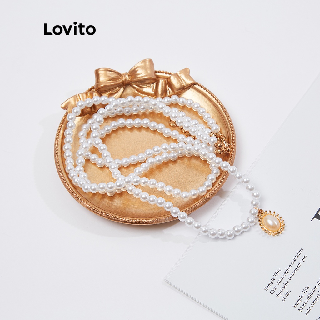 Vòng cổ Lovito hai lớp đính ngọc trai giả phong cách thường ngày L18M136 (màu trắng)