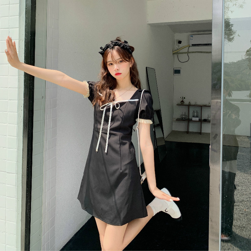 Đầm SUXI ngắn tay lưng cao phong cách Pháp thời trang mùa hè dành cho nữ