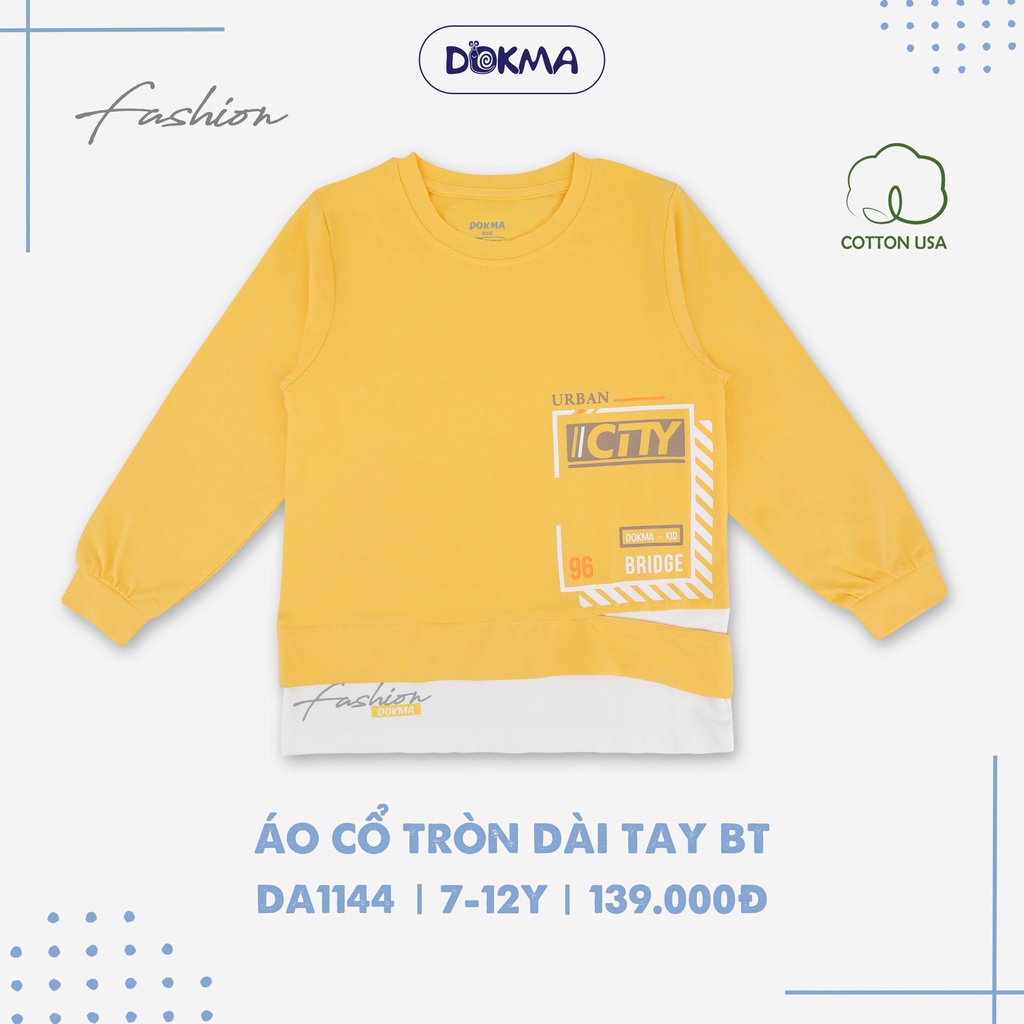 Áo dài tay bé trai Dokma - chất cotton co giãn, mềm mịn, thoáng khí
