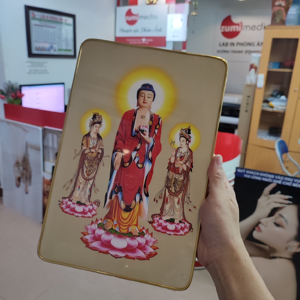 Ảnh Phật A Di Đà và bồ tát, tráng gương siêu nét, siêu bóng