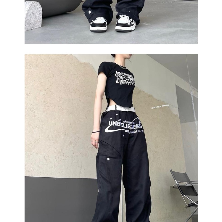 Quần Dài Dáng Rộng Phong Cách Harajuku Mỹ Cá Tính Cho Nam Nữ