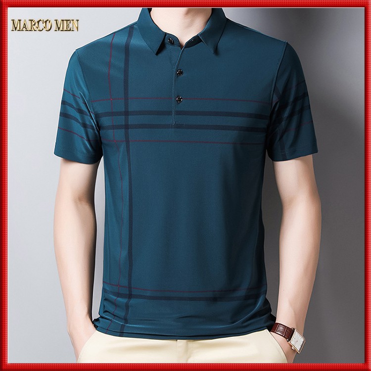 Áo thun nam Polo phối kẻ vải cá sấu thun lạnh CAO CẤP PL001