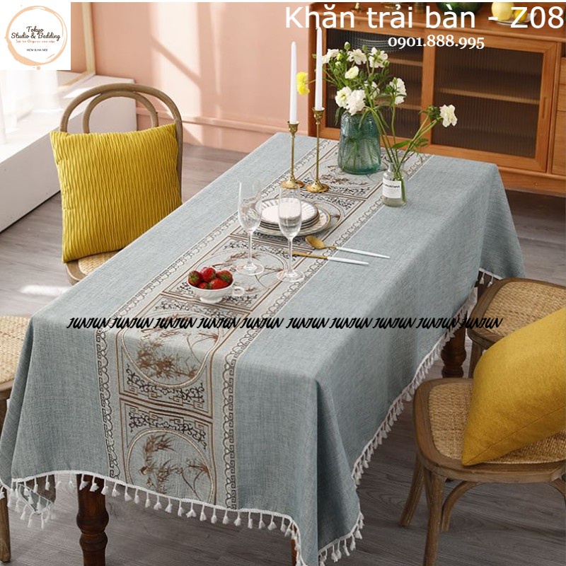 K6_Khăn trải bàn Cao Cấp có tua hình vuông/chữ nhật chất liệu cotton 100% Phong cách Bắc Âu