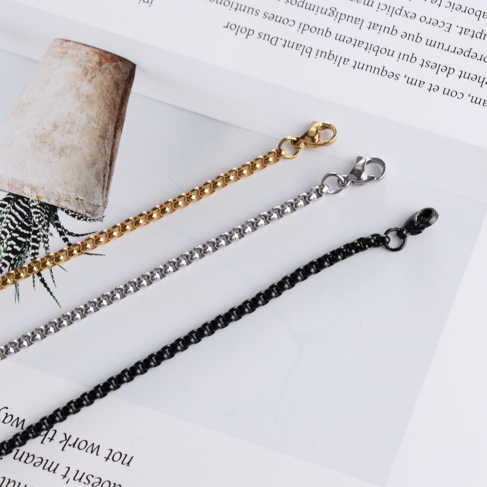 Vòng cổ Thép Titan 3mm Thiết Kế Đơn Giản Hợp Thời Trang Cho Nam|Đen / Đen|Hạt Vuông Nóng / Nhiều Màu