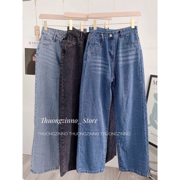 Quần bò ống rộng cạp chéo thiết kế lạ măt Quần jean ống rộng ulzzang