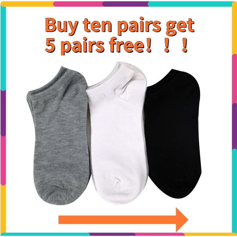 Vớ Cotton Cổ Ngắn Màu Trơn Kẻ Sọc Trắng Đen Xám