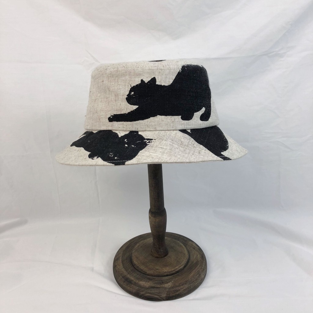 Nón Tai Bèo Vải Lanh Cotton Họa Tiết Mèo Dễ Thương Phong Cách Nhật Bản