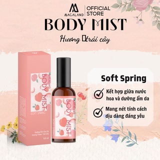 Body Mist xịt thơm body Soft Spring MACALAND cho nữ hương đào dưỡng ẩm cho da, lưu hương lâu