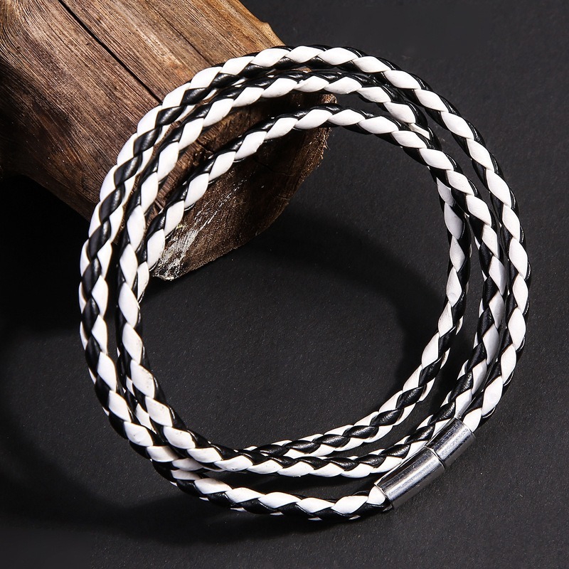 Vòng tay dây da nhiều lớp có khóa nam châm thời trang Hàn Quốc