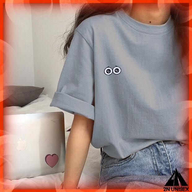 Áo thun tay lỡ form rộng - phông nam nữ cotton oversize - T shirt thêu đôi mắt - 2N Unisex