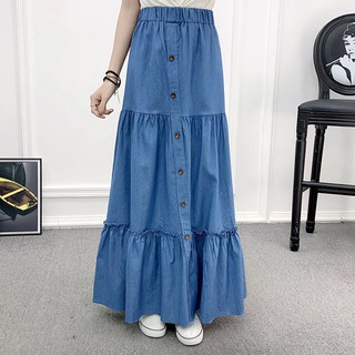Chân váy denim dáng chữ A lưng cao co giãn thiết kế đơn giản thời trang xuân hè mới dễ phối đồ