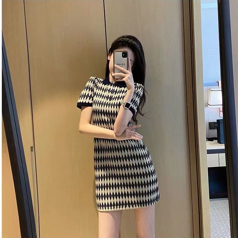 Váy đầm polo basic học tiết tay ngắn mùa hè phong cách Ulzzang