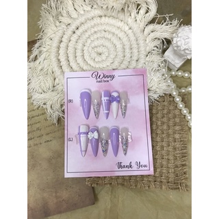 Nailbox móng up móng giả trắng tím nơ