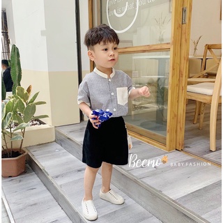 Set bộ sơ mi Beemo cộc tay cổ tàu quần kaki phối túi 2 màu cho bé trai từ 1 đến 6 tuổi - 21B040