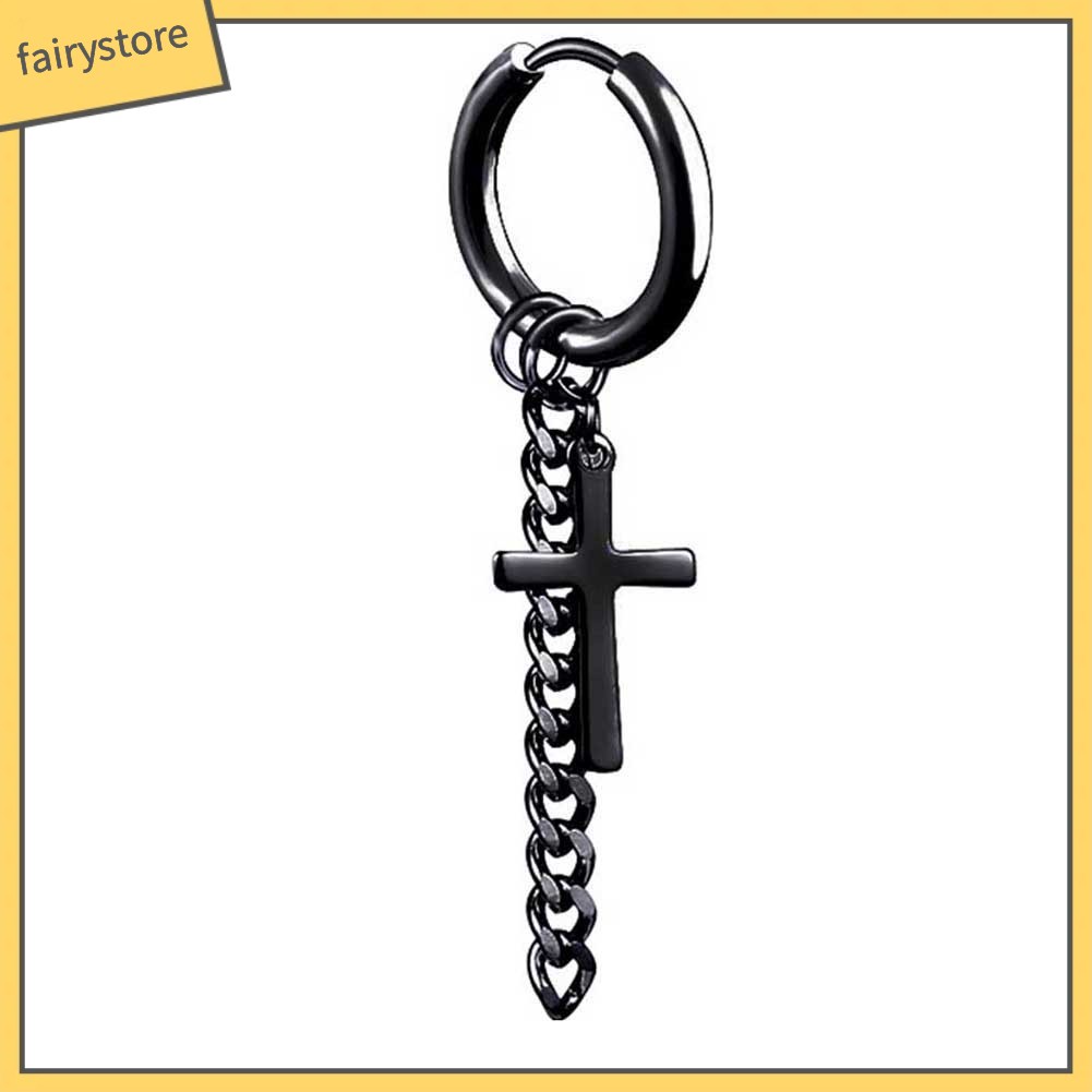 Khuyên Tai Dáng Dài Phối Mặt Thánh Giá Thời Trang Cho Nam