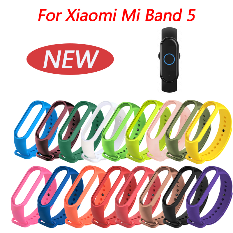 Dây đeo bằng silicon màu trơn đơn giản thay thế tiện dụng cho Xiaomi Mi Band 5 / Mi Band 5