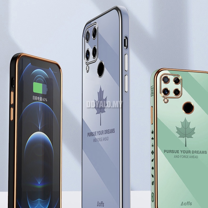 Ốp điện thoại silicon vuông mềm họa tiết lá phong 6D thích hợp cho Realme C15 C12 C25 C25S C17 7i C11 C20 8 Pro 4G 5G