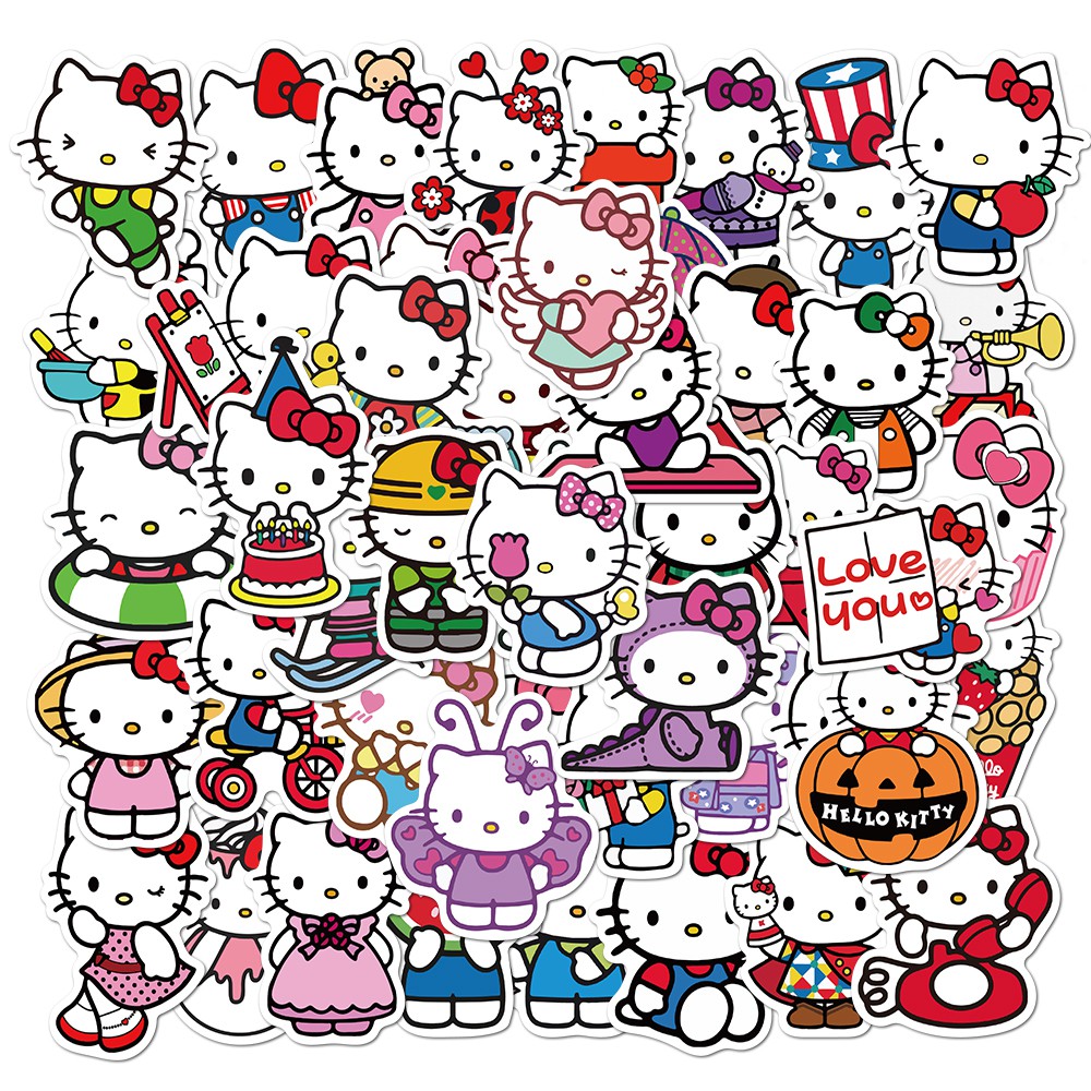 Set 50 nhãn dán họa tiết Hello Kitty xinh xắn