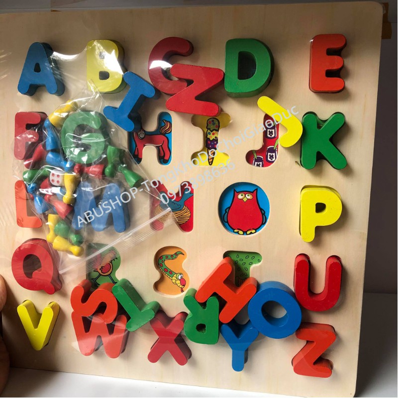 Bảng chữ cái nổi - Hai mặt kèm cờ cá ngựa - Đồ chơi gỗ giáo dục an toàn chất lượng cao