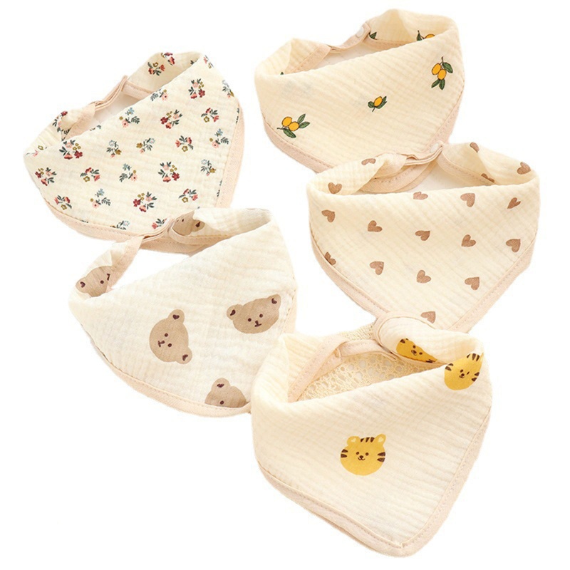 Yếm Ăn Cotton Hình Tam Giác Mềm Mại Họa Tiết Hoạt Hình Xinh Xắn Cho Bé