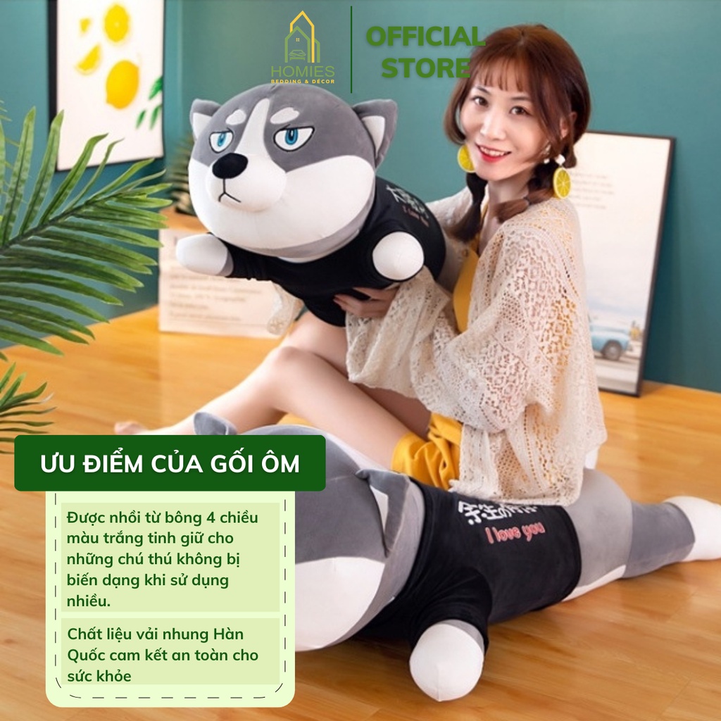Gối Ôm Hình Thú Nhồi Bông HOMIES Mẫu Chó Husky Nhập Khẩu Nguyên Con - Bông Trắng Tinh Khiết Êm Ái Nhiều Kích Thước