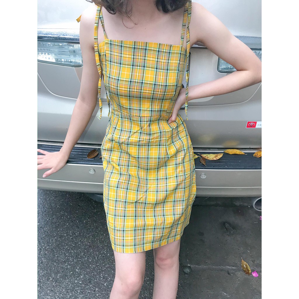 Váy 2 dây kẻ caro ( ảnh thật)