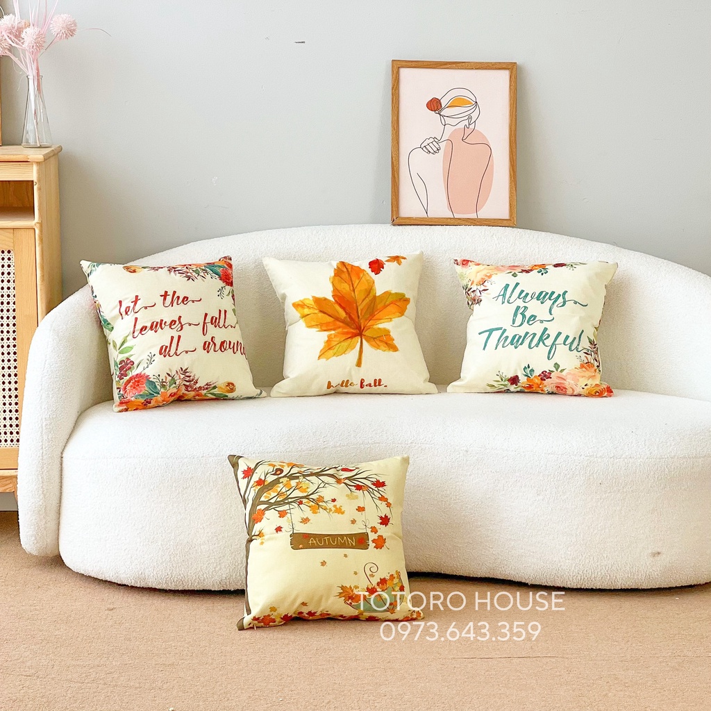Vỏ gối sofa 2 mặt TOTORO HOUSE bao áo gối vuông tựa lưng decor trang trí vải gai bố mềm không xù 45x45cm VG21