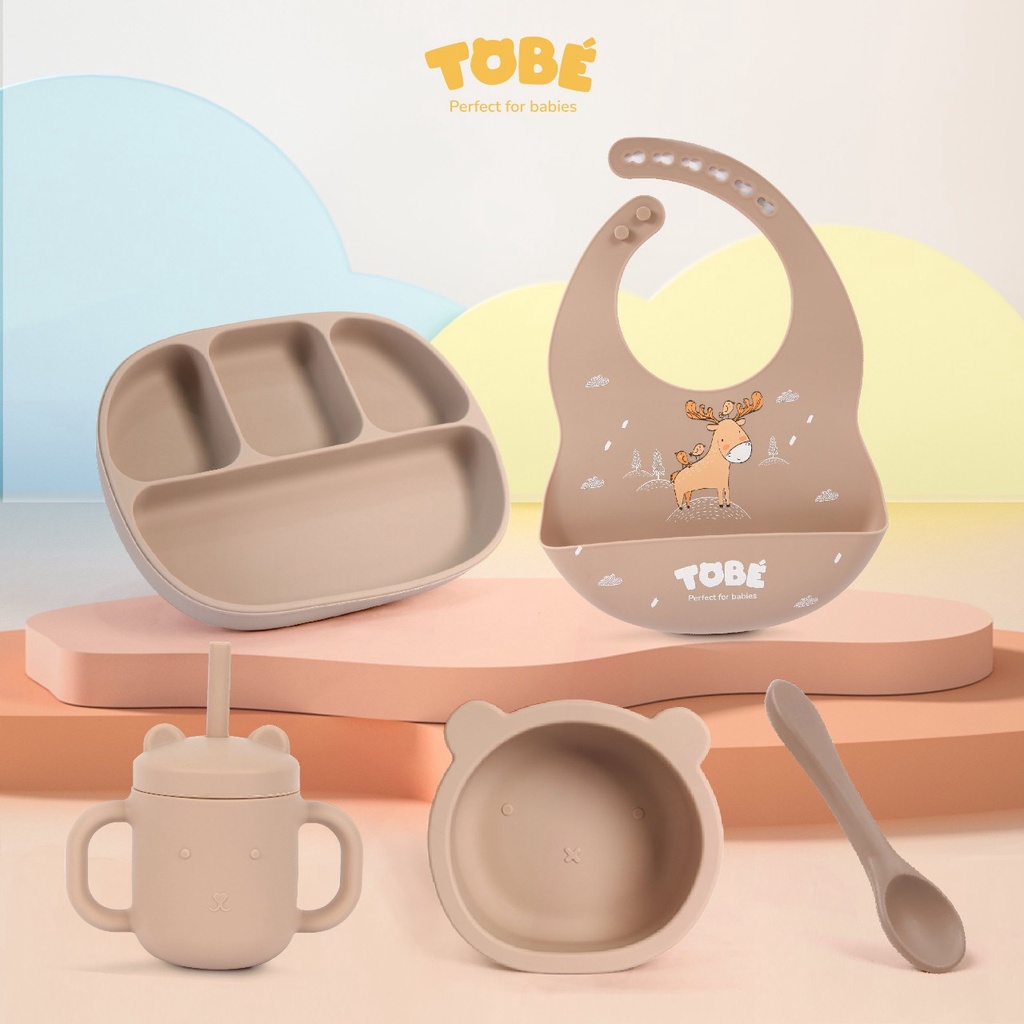 Khay tập ăn dặm Eco Silicone tobe chia 4 ngăn rộng rãi, khoa học cao cấp siêu bền bỉ tiện lợi cho bé 3120 3125