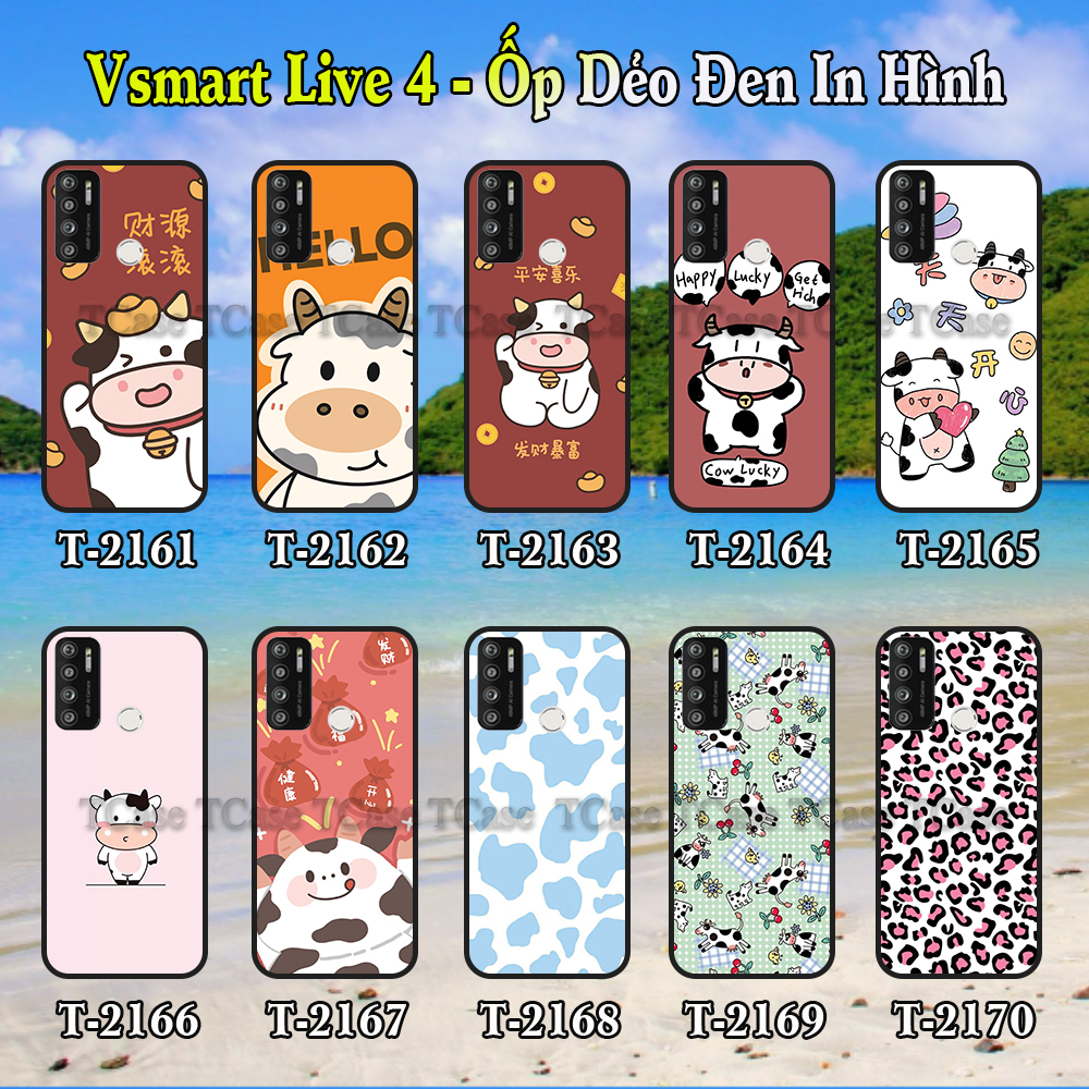 Ốp lưng Vsmart Live 4 dẻo đen in hình Bò Sữa