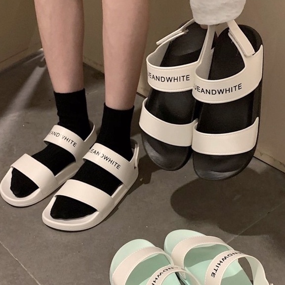 Sandal Ulzzang LOẠI 1 - Dép Sandal hai quai ngang BLUE AND WHITE chuẩn hàng quảng châu đế cao su Nam Nữ