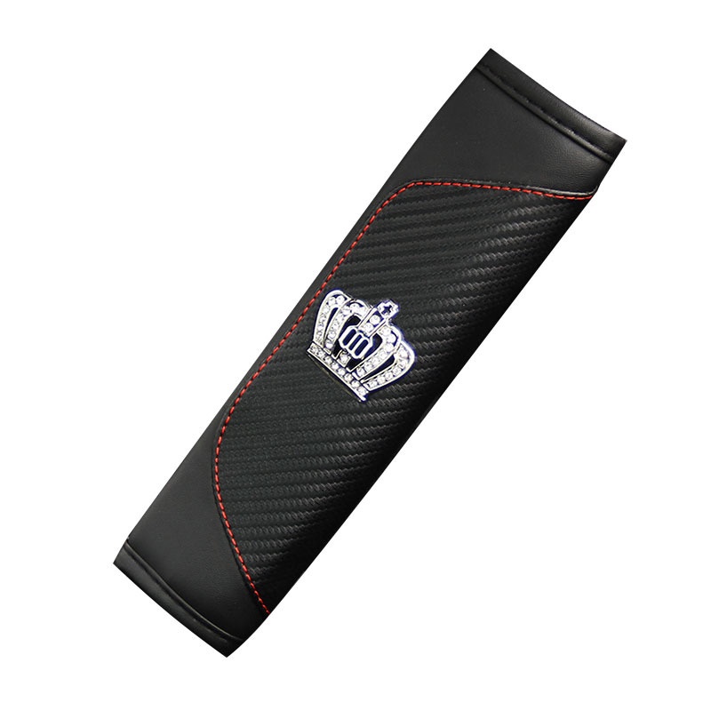 Set 2 Đệm Bọc Dây Đai An Toàn Bằng Da Họa Tiết Sợi Carbon Đính Vương Miện Bảo Vệ Vai An Toàn Sự Bảo Vệ