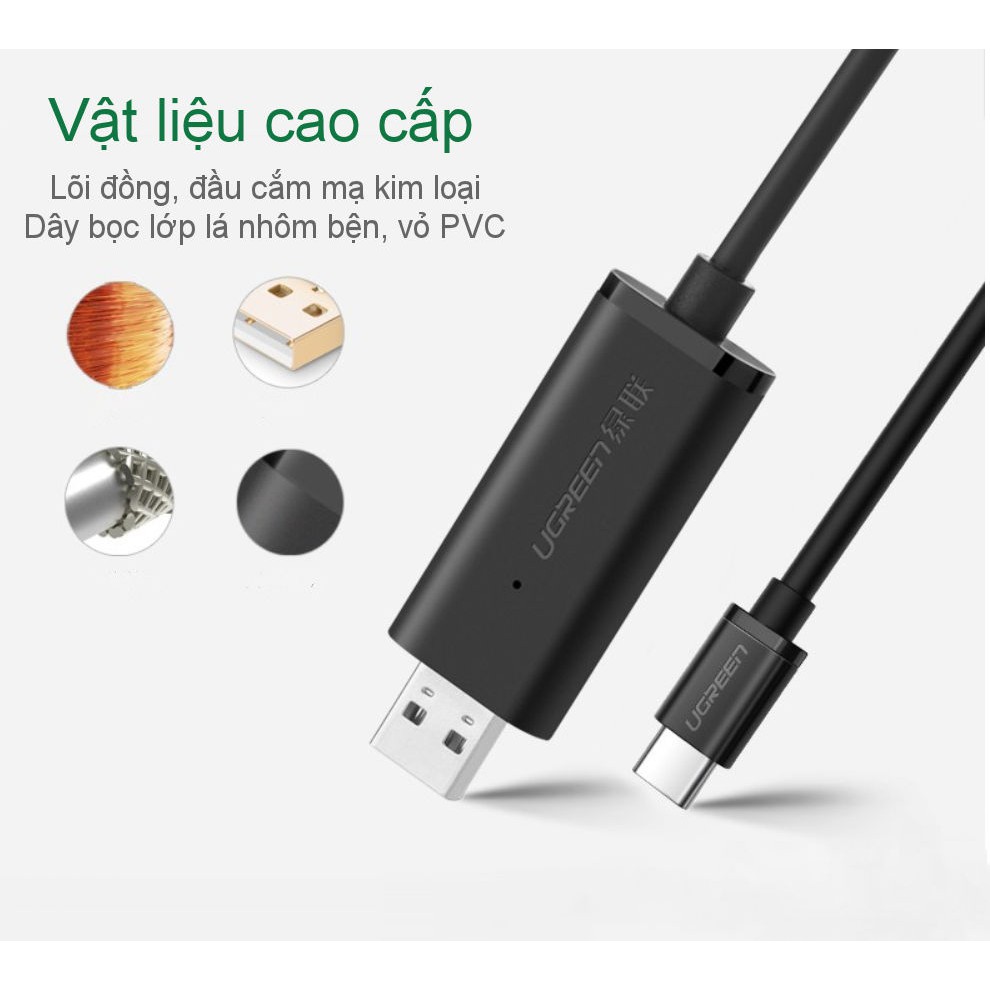 Cáp dữ liệu USB 2.0 sang USB type C tích hợp chipset, dài 2m UGREEN US318 70420