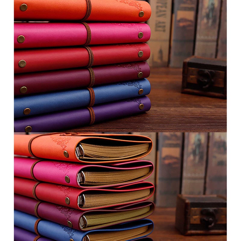 Seng Sổ Tay Nhật Ký Bìa Da 6 Vòng Tròn Vintage Không Cần Ruột Lại Cho Nữ