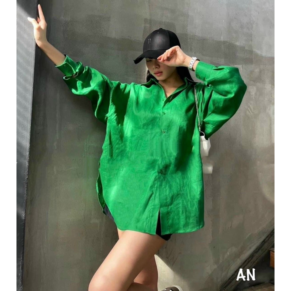 Áo sơ mi 3 màu túi ngực dáng rộng, somi đũi dài tay mát mẻ-Minxy