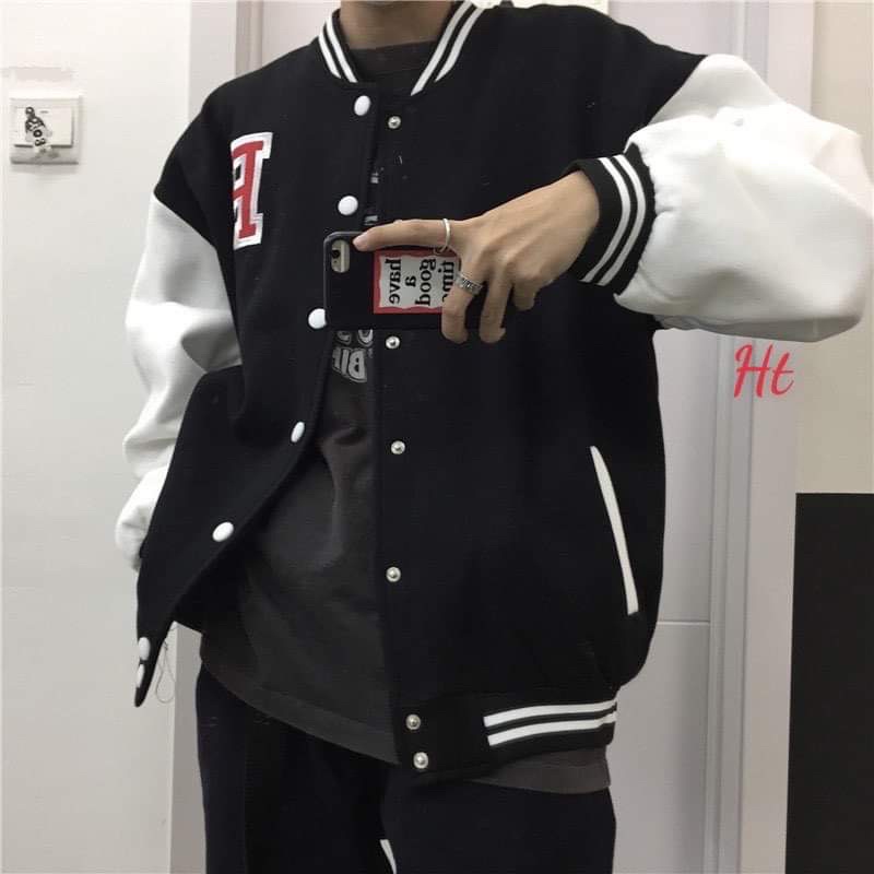 Áo bomber nỉ phối tay R chữ đỏ H2A