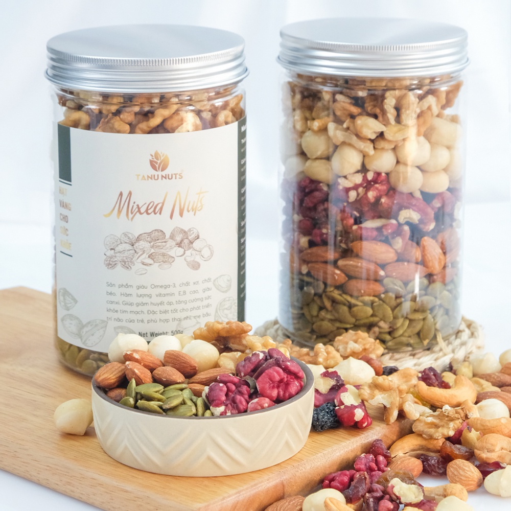 Hạt dinh dưỡng mix 5 loại, granola ngũ cốc bà bầu gồm hạt macca, óc chó vàng, óc chó đỏ, hạnh nhân, hạt bí xanh