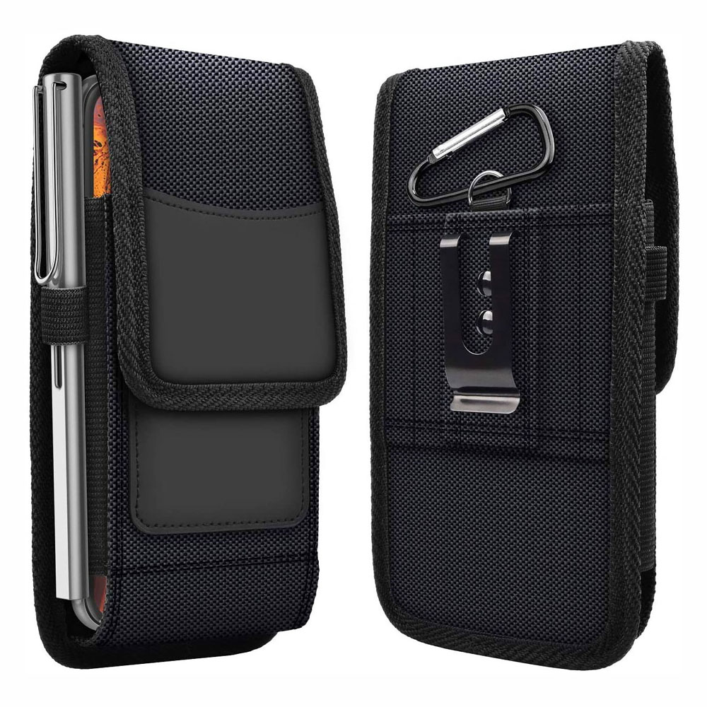 LANFY Nylon Phone Pouch Vertical Pouch Wallet Case Mobile Phone Bags Holster Pouch For Phone Waist Bag Black With Belt Clip Cell Phone Holster black/black/black