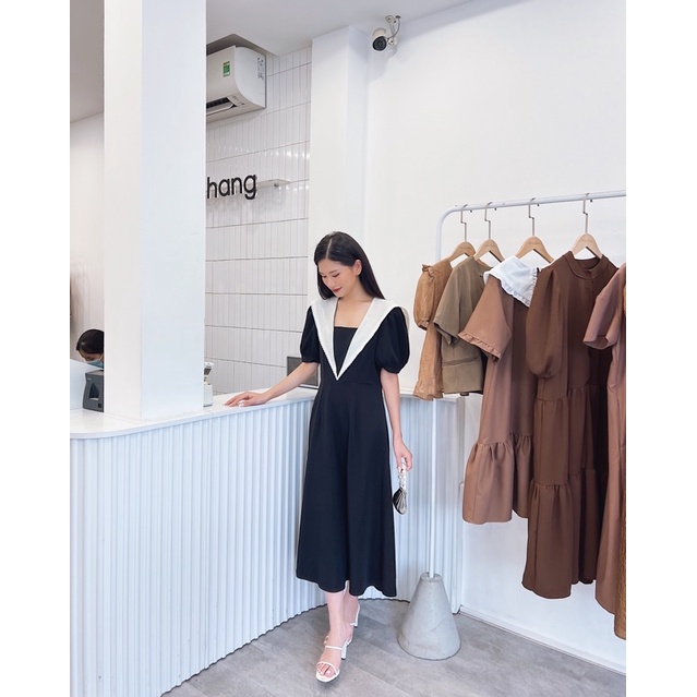 Váy suông phối cổ viền ren phong cách Hàn Quốc